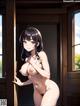 A naked anime girl standing in front of a window.